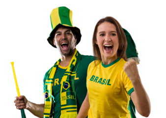Brazilian couple Celebrating and cheering for Brazil