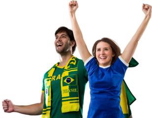 Brazilian couple Celebrating and cheering for Brazil