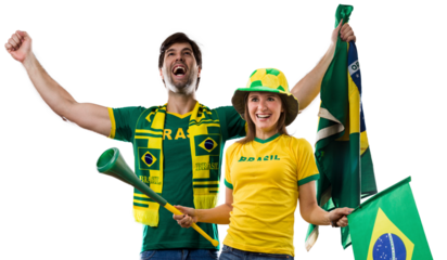 Brazilian couple Celebrating and cheering for Brazil