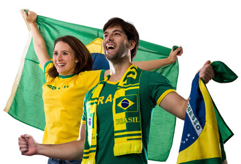 Brazilian couple Celebrating and cheering for Brazil