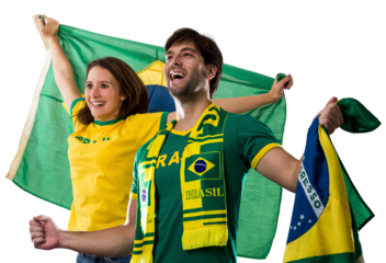 Brazilian couple Celebrating and cheering for Brazil