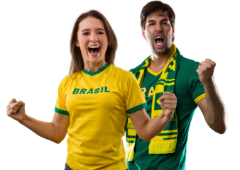 Brazilian couple Celebrating and cheering for Brazil