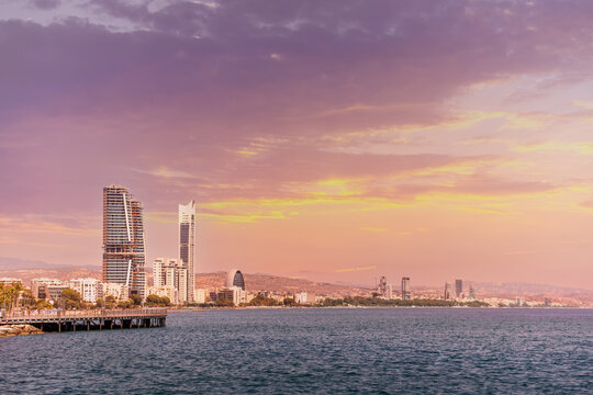 Molos embankment in Limassol, Cyprus. View of the sights on the shores of the Mediterranean Sea