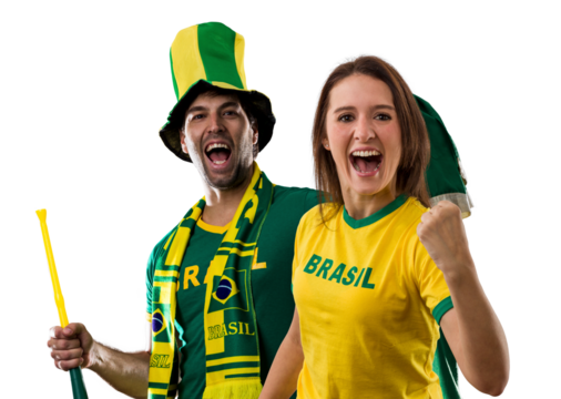 Brazilian couple Celebrating and cheering for Brazil