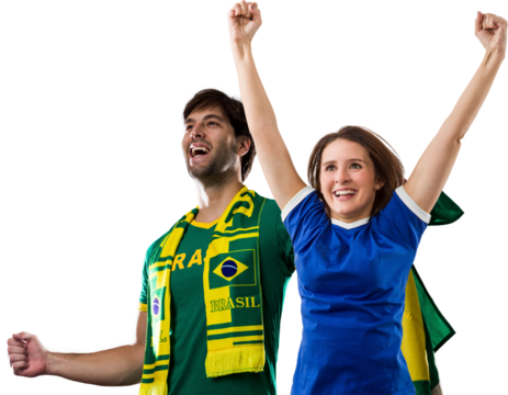 Brazilian couple Celebrating and cheering for Brazil - Powered by Adobe
