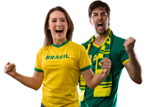 Brazilian couple Celebrating and cheering for Brazil