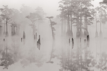 Foggy morning at Cypress Swamp	