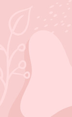 Organic abstract background. Foliage and plant elements in trendy minimal design. Soft pink.