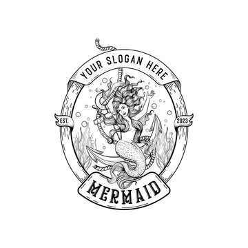 Mermaid logotype drawing for illustrator