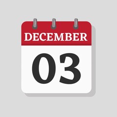 December 03 date visible on a page a day organizer calendar
