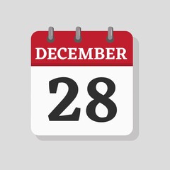 December 28 date visible on a page a day organizer calendar