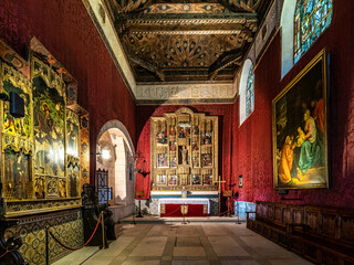 Interior of Alcazar Palace and fortress of the Spanish kings in the historical part of Segovia....