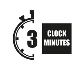 3 Minutes timers clock. Time measure digital. Chronometer vector icon black isolated on white background.