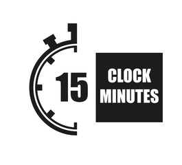15 Minutes timers clock. Time measure digital. Chronometer vector icon black isolated on white background.