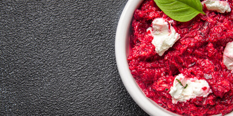 beet salad grate beetroot vegetable grated fresh delicious snack healthy meal food snack diet on the table copy space food background rustic top view keto or paleo diet veggie vegan or vegetarian food