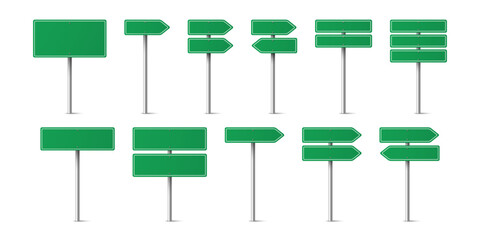 Vector Green Warning, Danger Stop Sign Frame Icon Set Isolated. Dangerous Sign, Plates Collection. Design Template of Road Sign