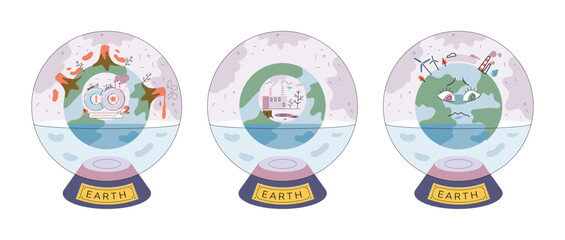 Climate change concept. Global warming metaphor. Nature environment danger, energy business industr, climate change saving planet, air pollution. Temperature rising animal extinction. Environment Day
