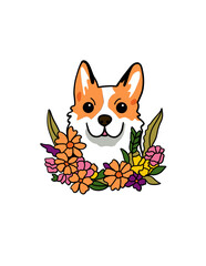 Happy Corgi in flowers