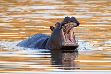 Aggressive hippo. Wild animal in the nature habitat. African wildlife. This is Africa. Namibia....