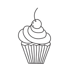 Hand drawn doodle cupcake with berry on top isolated