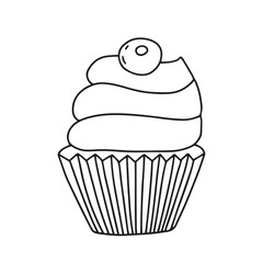 Hand drawn doodle cupcake with berry on top isolated