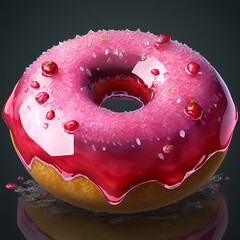 Tasty, pink donut with sprinkles and crystal glaze. Glossy and yummy in raspberry, strawberry color