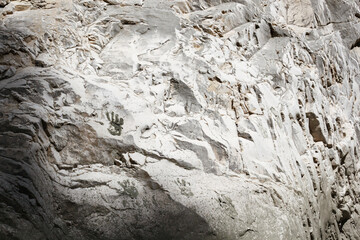Deep rocky canyon with running water. Interior view and handprints of Saklikent canyon in Turkey