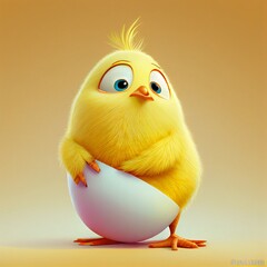 Cute Easter chick. 3d rendering. - obrazy, fototapety, plakaty