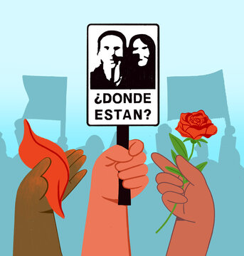 Marcha por los Detenidos Desaparecidos en Chile con un cartel de &iquest;D&oacute;nde est&aacute;n?