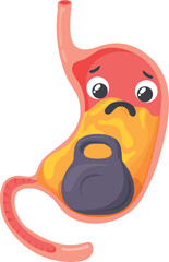 Full stomach heaviness filling. Cartoon sad character