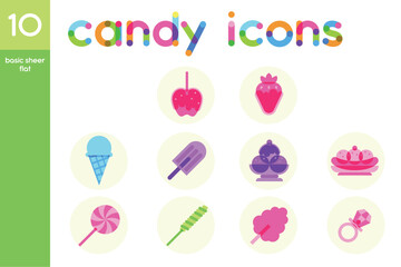Isolated set of colored candies sheer flat icons Vector illustration