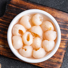 lychee canned fruit fresh delicious snack healthy meal food snack diet on the table copy space food background rustic top view