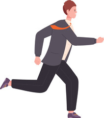Young man in suit running. Person late for work