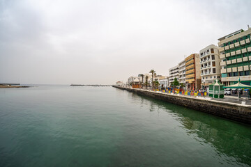 Embankment of the island's capital Arrecife. View from the Castle of San Gabriel. Lanzarote. Canary Islands. Spain.