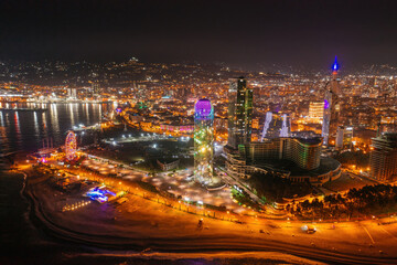 Fototapeta na wymiar Drone aerial view of night Batumi City, Georgia