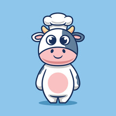 Cute cow character wearing chef hat vector illustration