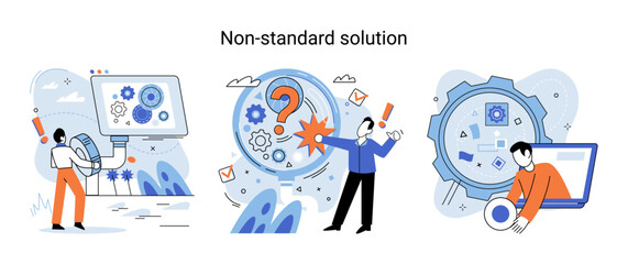 Non standart solution solving problem metaphor, answer to question or creativity idea innovation help business success. Alternative decision or business strategy plan, fallback option business choice