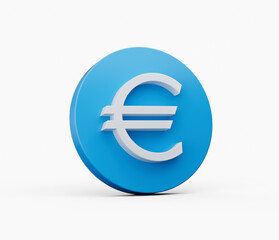 Obraz premium White Euro icon. Symbol of Euro with blue icon 3d illustration