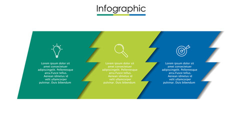 Vector infographic template with three steps or options. Illustration presentation with thin line elements icons.  Business concept graphic design can be used for web, paper brochure, diagram