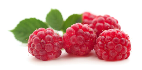 Raspberries and leaves.