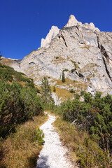 Autumn landscape on Pradidali Valley in the Dolomites, Italy, Europe