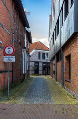 ootmarsum. a beautiful street in Ootmarsum, Dutch architecture and streets, Dutch on the traffic sign: 
