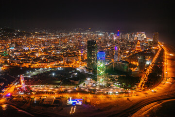 Fototapeta na wymiar Drone aerial view of night Batumi City, Georgia
