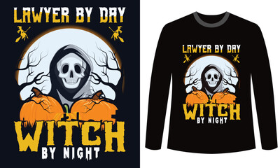 Halloween t-shirt Design LAWYER BY DAY WITCH BY NIGHT