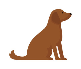 Cute cartoon dog with brown fur sitting and looking ahead. Shorthair home doggy, pet, domestic animal flat vector illustration. Pet friend, human companion with collar. Caring for animals concept