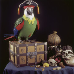Pirate parrot on a treasure chest