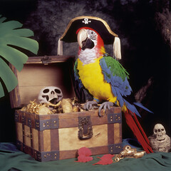 Pirate parrot on a treasure chest