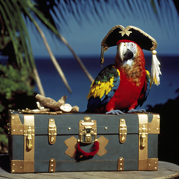 Pirate parrot on a treasure chest