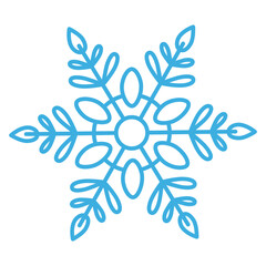 Blue snowflake with a circle in the middle and ovals around it. Winter vector illustration.