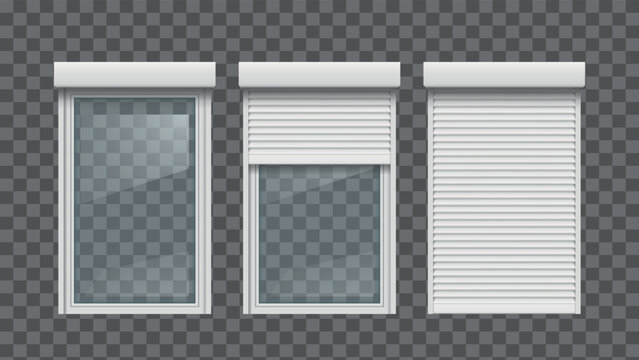 realistic white window rollers in set isolated